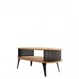Modern Coffee Table Roenni Oval Shape Open Storage Space Black With Gold Craft Oak - thumbnail 3