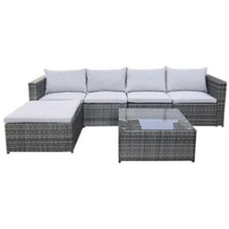 Evre Grey Rattan Outdoor Garden Furniture Set Miami Sofa Coffee Table, Foot Stool Rattan & Premium Cover - thumbnail 8