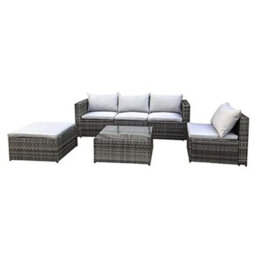 Evre Grey Rattan Outdoor Garden Furniture Set Miami Sofa Coffee Table, Foot Stool Rattan & Premium Cover - thumbnail 2