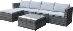 Evre Grey Rattan Outdoor Garden Furniture Set Miami Sofa Coffee Table, Foot Stool Rattan & Premium Cover