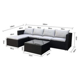 Evre Grey Rattan Outdoor Garden Furniture Set Miami Sofa Coffee Table, Foot Stool Rattan & Premium Cover - thumbnail 4