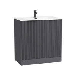 Royal Bathrooms Evora 800mm Graphite Grey Fluted Floor Standing Bathroom Vanity Unit 2 Door Cabinet With Ceramic Basin & Matt Black Handles - thumbnail 5