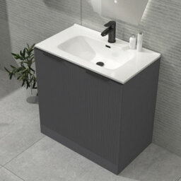 Royal Bathrooms Evora 800mm Graphite Grey Fluted Floor Standing Bathroom Vanity Unit 2 Door Cabinet With Ceramic Basin & Matt Black Handles - thumbnail 4
