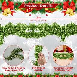 Neel Blue 2M X 9Cm Soft & Bright Christmas Tinsel Garland For Xmas Tree & Home Decorations, Apple Green - thumbnail 2