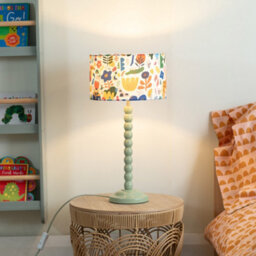 ValueLights Sage Green Bobbin Stem Table Lamp With Jungle Drum Shade For Living Room Bedroom - Led Bulb Included - thumbnail 1