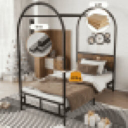 Matteo Modern Black Metal & Wood Effect 3Ft Single Canopy Bed Frame - Durable 90X190Cm Iron Bed For Adults & Teens - thumbnail 4