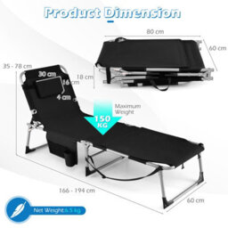 Gainoom Tanning Chair Portable Sunbathing Chair Patio Lay Flat Folding Chaise Lounge With Face Arm Holes - thumbnail 2