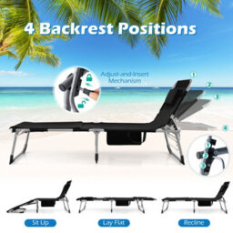 Gainoom Tanning Chair Portable Sunbathing Chair Patio Lay Flat Folding Chaise Lounge With Face Arm Holes - thumbnail 7