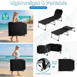 Gainoom Tanning Chair Portable Sunbathing Chair Patio Lay Flat Folding Chaise Lounge With Face Arm Holes - thumbnail 4