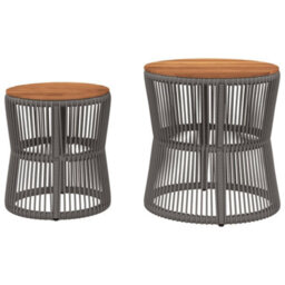 Berkfield Garden Side Tables 2 Pcs With Wooden Top Grey Poly Rattan - thumbnail 4