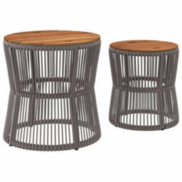 Berkfield Garden Side Tables 2 Pcs With Wooden Top Grey Poly Rattan - thumbnail 6