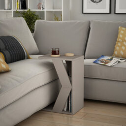 Decortie Naze Modern C-Shape Side End Coffee Table 30Cm Sofa Lap Mocha Grey Living Room H 57Cm