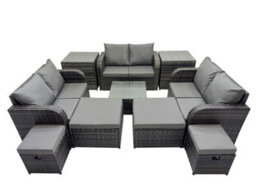 Fimous Rattan Garden Outdoor Furniture Set Love Sofa Square Coffee Table Set With 4 Stools 2 Side Tables Dark Grey Mixed - thumbnail 1