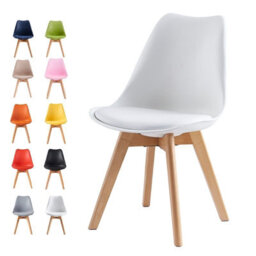 MCC Direct Single Dining Chair With Solid Wooden Legs And Seat Cushion Pad White- Eva By Mcc