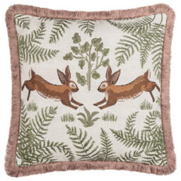 Wylder Fable Rabbits Embroidered 100% Cotton Cushion Cover - thumbnail 1