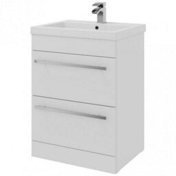 Clifton Bathroom 2-Drawer Floor Standing Vanity Unit With Mid Depth Ceramic Basin 600mm Wide - White  - Brassware Not Included - thumbnail 1