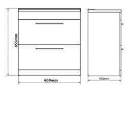 Clifton Bathroom 2-Drawer Floor Standing Vanity Unit With Mid Depth Ceramic Basin 600mm Wide - White  - Brassware Not Included - thumbnail 3