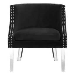 Orsina Modern Black Curved Chair, Mid Century Design Comfortable Armchair, Velvet Upholstered Modern Armchair