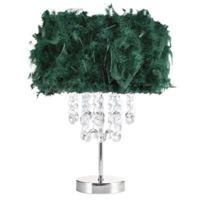 Happy Homewares Chandelier Style Forest Green Feather Table Lamp With Waterfall Drops - image 1
