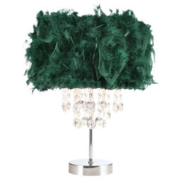 Happy Homewares Chandelier Style Forest Green Feather Table Lamp With Waterfall Drops - thumbnail 2