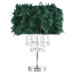 Happy Homewares Chandelier Style Forest Green Feather Table Lamp With Waterfall Drops - thumbnail 1
