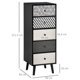 Wyld Haus Rerora Scandi Monochrome Black And Grey 5-Drawer Vertical Storage Chest - Compact Wooden Dresser - thumbnail 4