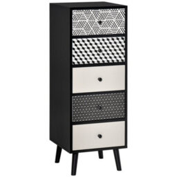 Wyld Haus Rerora Scandi Monochrome Black And Grey 5-Drawer Vertical Storage Chest - Compact Wooden Dresser - thumbnail 2