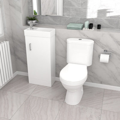 Nes Home White 400mm Basin Sink Vanity Unit And Wc Toilet Set - image 1