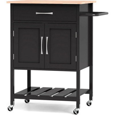 Kitchen Island Cart Black Modern Wooden Storage Trolley With Drawer Cabinet - image 1