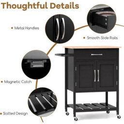 Kitchen Island Cart Black Modern Wooden Storage Trolley With Drawer Cabinet - thumbnail 4