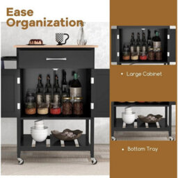 Kitchen Island Cart Black Modern Wooden Storage Trolley With Drawer Cabinet - thumbnail 5