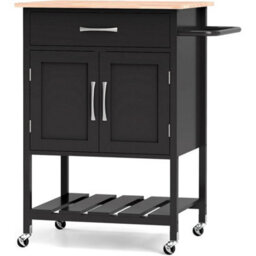 Kitchen Island Cart Black Modern Wooden Storage Trolley With Drawer Cabinet - thumbnail 1