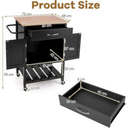 Kitchen Island Cart Black Modern Wooden Storage Trolley With Drawer Cabinet - thumbnail 2
