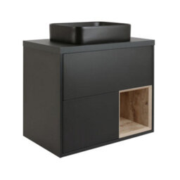 Homestylestore Black Grey 800mm Wall Hung Bathroom Vanity Unit Rectangular Countertop Graphite Basin Open Shelf - thumbnail 1