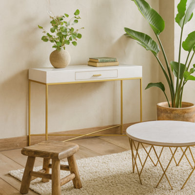 Wyld Haus Genoa White Gloss Console Table With Drawer And Brushed Gold Base - image 1