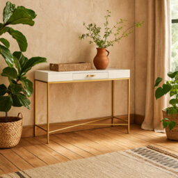 Wyld Haus Genoa White Gloss Console Table With Drawer And Brushed Gold Base - thumbnail 2