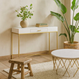 Wyld Haus Genoa White Gloss Console Table With Drawer And Brushed Gold Base - thumbnail 1