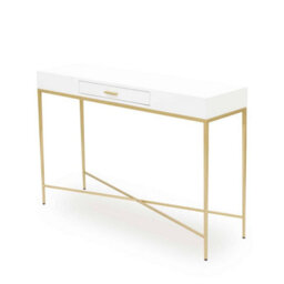 Wyld Haus Genoa White Gloss Console Table With Drawer And Brushed Gold Base - thumbnail 4