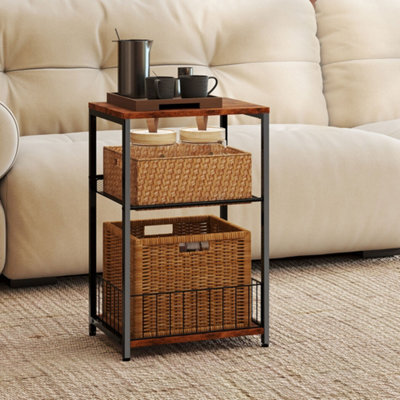 Levede Side Table Bedside End Table 3 Tier Metal Wood Storage Vintage Brown - image 1