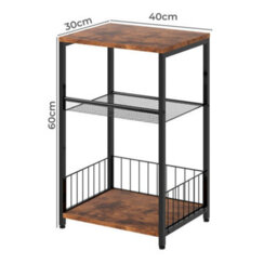 Levede Side Table Bedside End Table 3 Tier Metal Wood Storage Vintage Brown - thumbnail 4