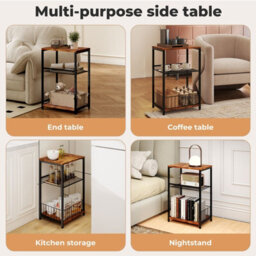 Levede Side Table Bedside End Table 3 Tier Metal Wood Storage Vintage Brown - thumbnail 6