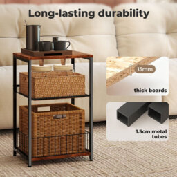Levede Side Table Bedside End Table 3 Tier Metal Wood Storage Vintage Brown - thumbnail 7