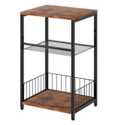 Levede Side Table Bedside End Table 3 Tier Metal Wood Storage Vintage Brown - thumbnail 2