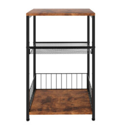 Levede Side Table Bedside End Table 3 Tier Metal Wood Storage Vintage Brown - thumbnail 3