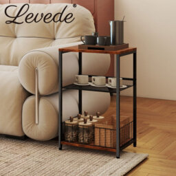 Levede Side Table Bedside End Table 3 Tier Metal Wood Storage Vintage Brown - thumbnail 9