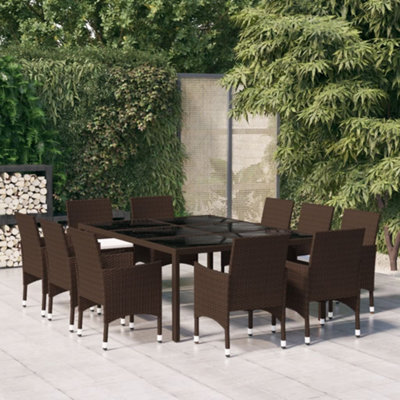 Berkfield 11 Piece Garden Dining Set Poly Rattan Brown - image 1