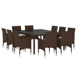 Berkfield 11 Piece Garden Dining Set Poly Rattan Brown - thumbnail 3