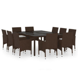 Berkfield 11 Piece Garden Dining Set Poly Rattan Brown - thumbnail 2