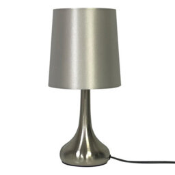 Navilux Chrome Teardrop Touch Table Lamp With Silver Faux Silk Shade 4 Stage Dimmable Led Compatible For Bedroom Or Living Room