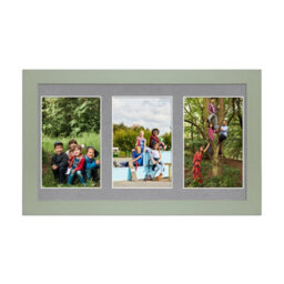 AK Frames 40X20Cm Green Modern Multi Photo Frame With Mid Grey Mount - Holds 3 Apertures (3X) 6X4 Photos - thumbnail 1